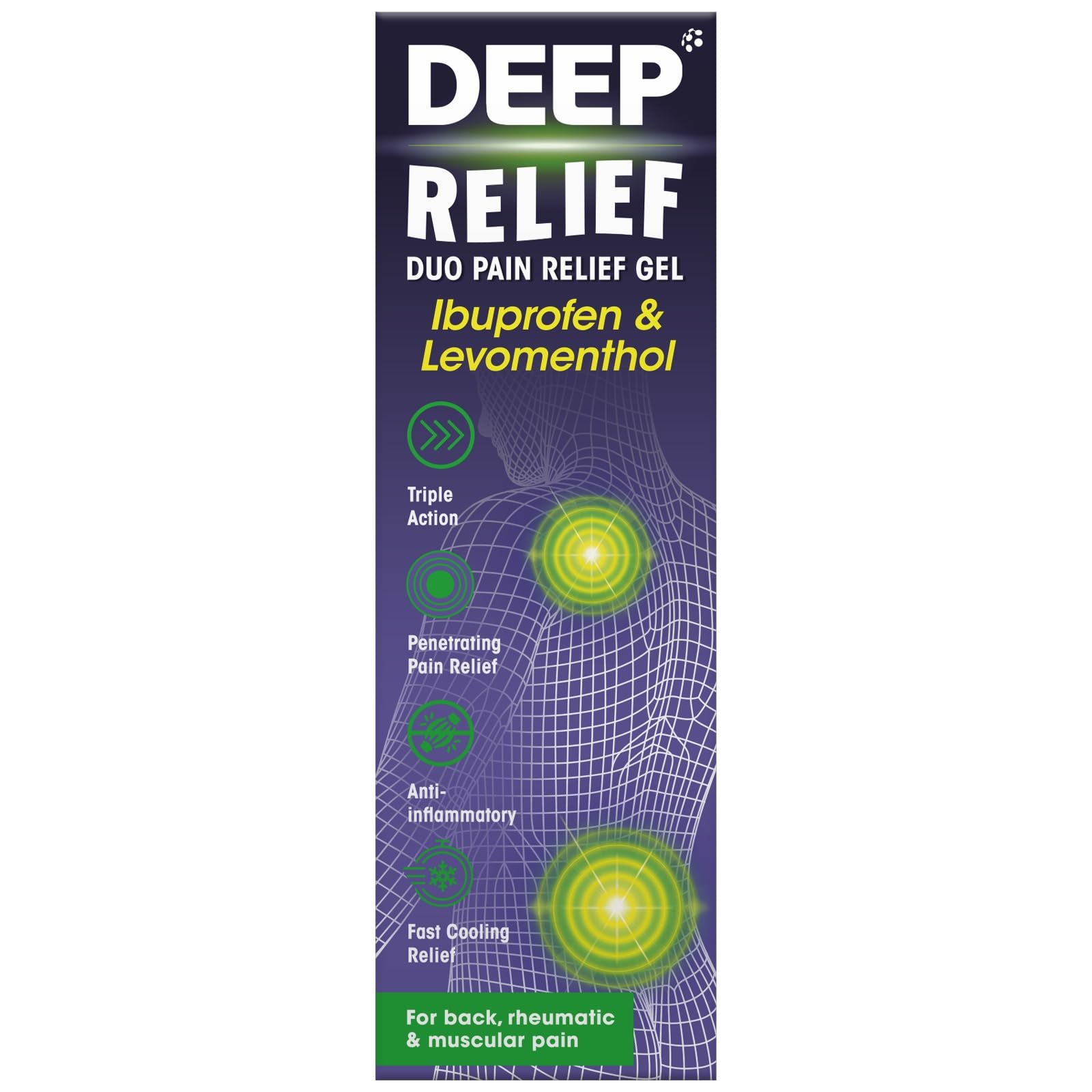 Deep Relief Duo Pain Relief Gel with Ibuprofen & Levomenthol – Triple Action Relief from Back, Rheumatic & Muscular Pain, 100g (Pack of 1)