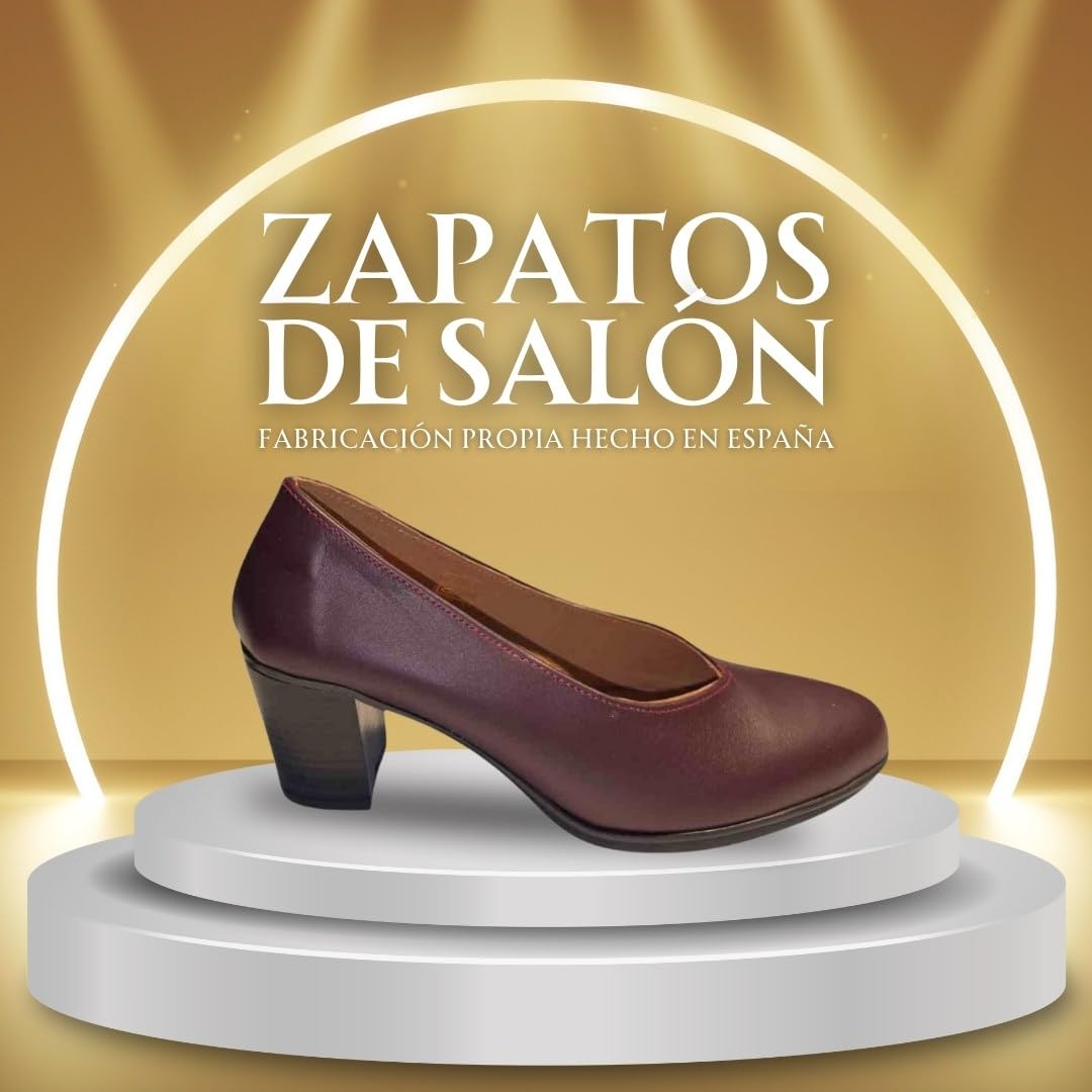 Zapatos de Salón Mujer Belona, Cómodos, Azafatas, Trabajo. Calzado de Piel Fabricados en España Tacón Alto 7 cm