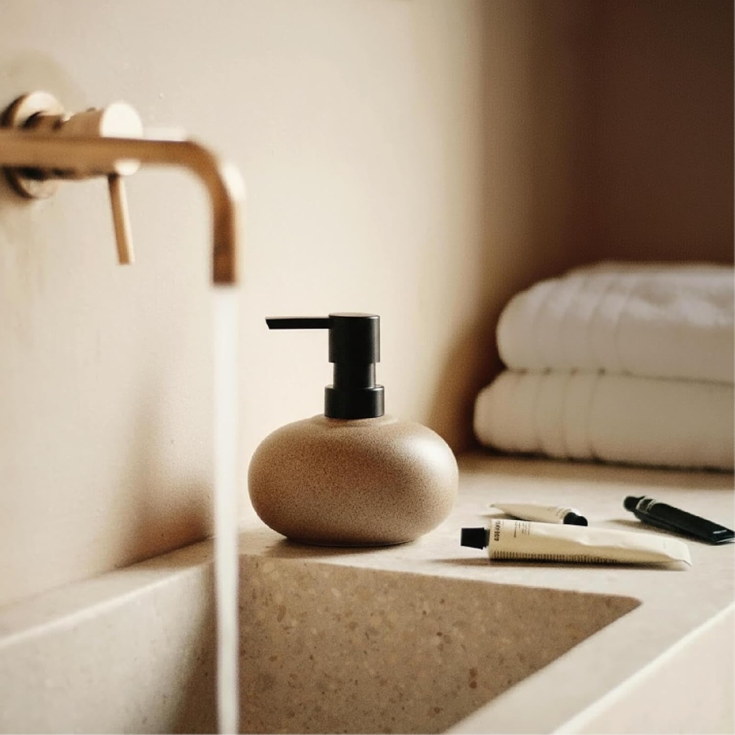 10oz Ceramic Hand Soap Dispenser, Elegant Liquid Soap Dispenser for Bathroom Countertop, Heavy & Sturdy Dish Soap Dispenser for Kitchen (Brown) - Image 2