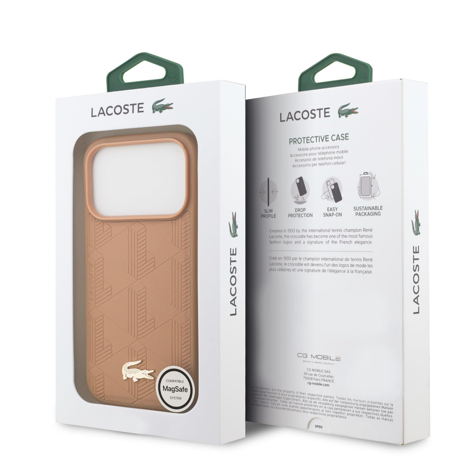 Etui na iPhone'a 17 Pro Max, Lacoste kompatybilne z MagSafe, skóra PU, monogram, złote logo, stylowe, odporne na wstrząsy, różowe