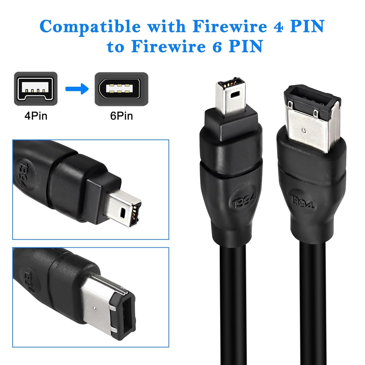 CABLEPELADO - Cavo FireWire 400 da 4 pin a 6 pin, 1,8 m, colore: nero