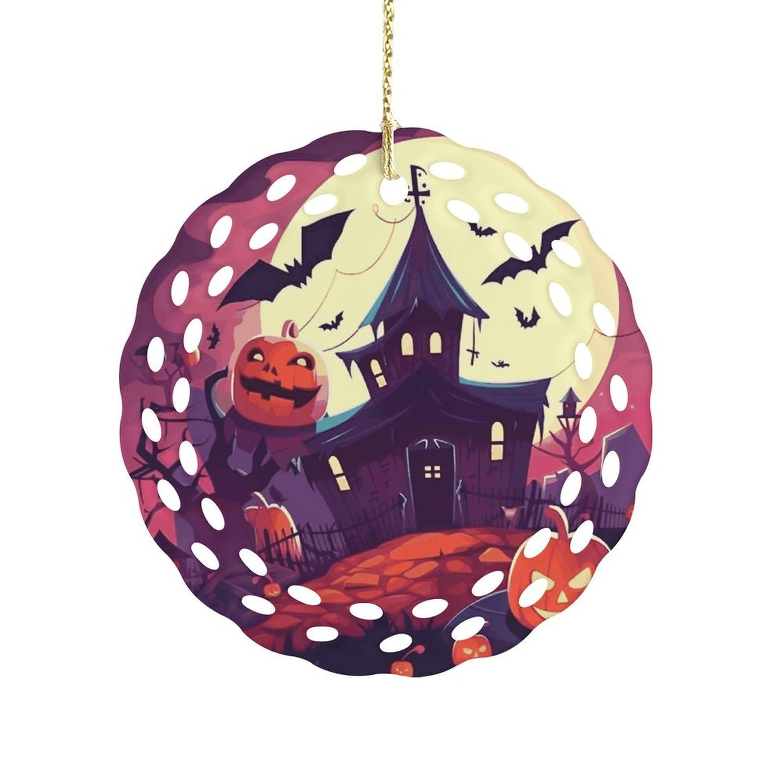 Btcowzrv Style Happy Halloween Ceramic Ornament,Round Ornaments With Hole Easy To Hang,Hanging Ornament For Wedding Party Home Window Garden Christmas Day Decor