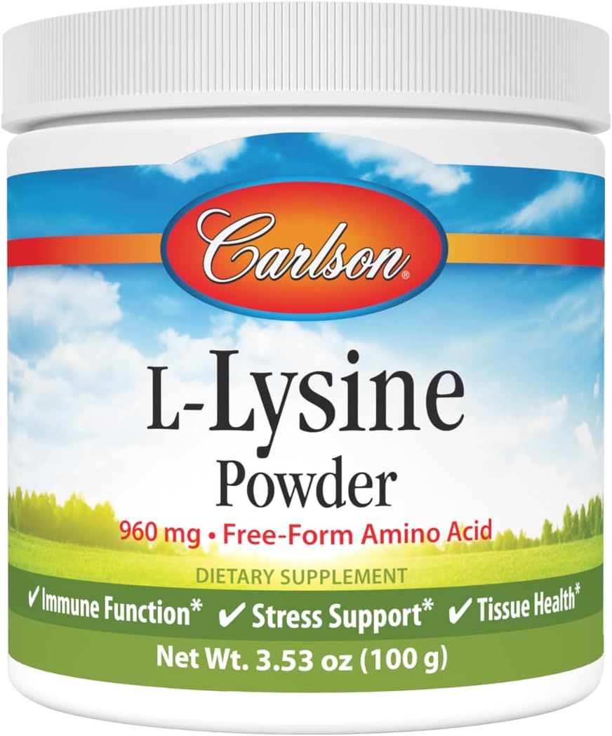 L-Lysine Powder, Free-Form Amino Acid, 960 mg, Supports Healthy Tissue & Muscle Development, 3.53 oz (100 g)