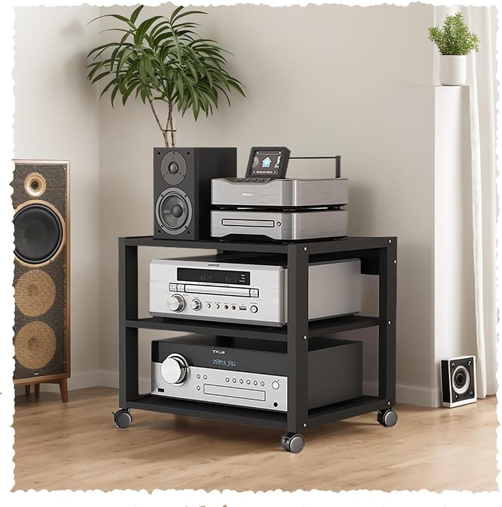 AV Cart Rolling Media Stand 5 Tiers Corner Shelf Audio Rack AV Media Stand CD Player Stand Entertainment Stereo Component Storage Cabinet(5 Tier-50x40x90cm)