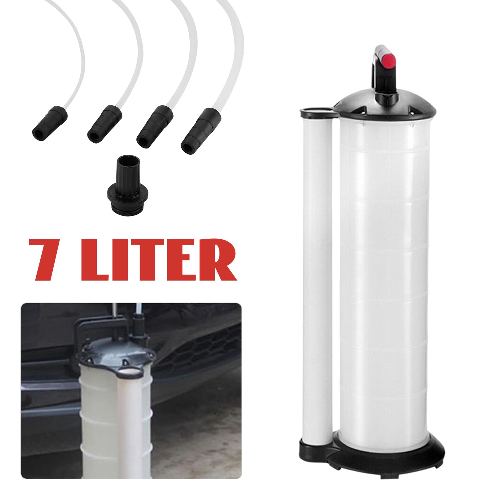 OULUTO 5.3L Manual Oil Extraction Pump Liquid Extraction Pump Hand Pump with 6 Hoses, Transmission Liquid Oil Pump Motor Oil Pump