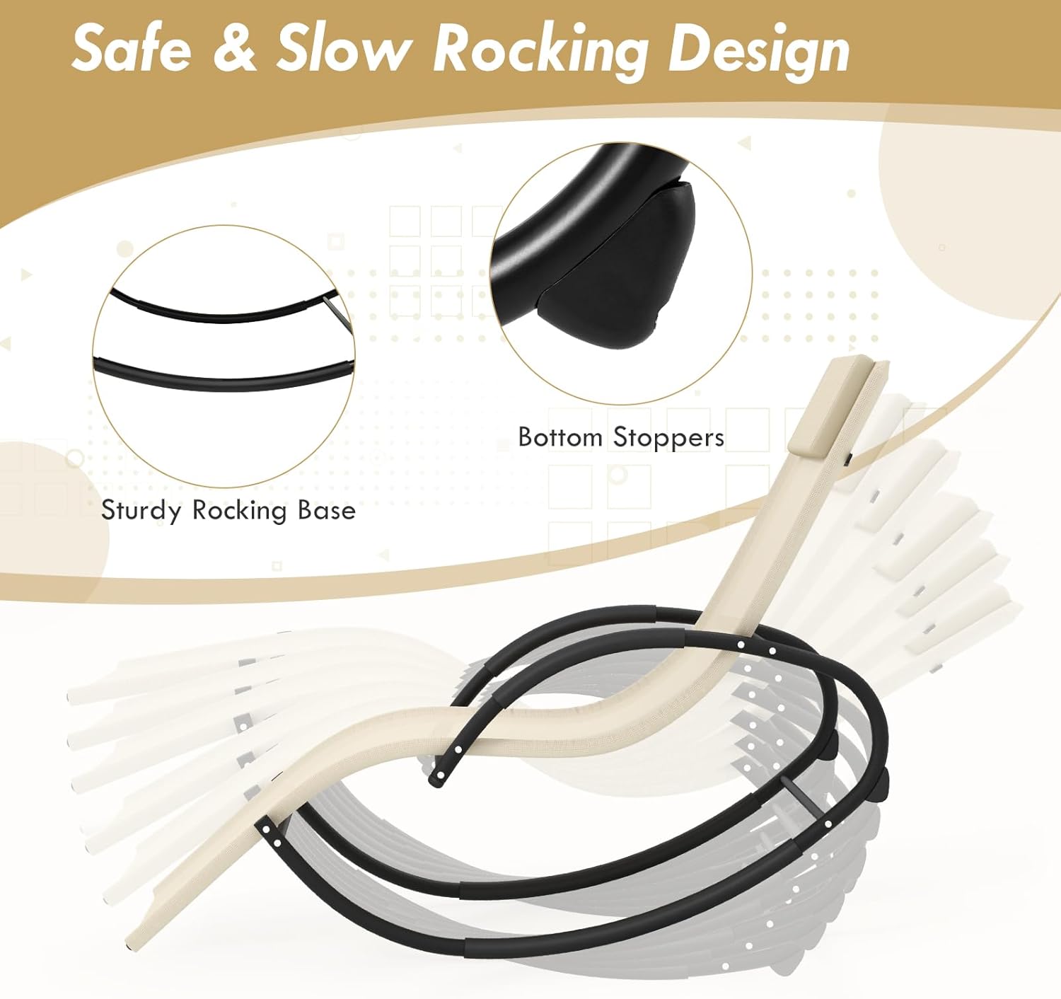 Tangkula Rocking Lounge Chair Outdoor Set of 2, Zero Gravity Chaise Lounger with Removable Headrest, Fabric Backrest & Seat, Patio Reclining Rocker for Yard, Poolside, Lawn, Garden (2, Beige)