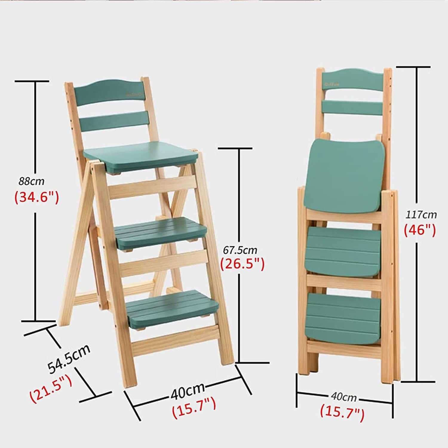Height Foldable Stool Tall Stool,Solid wood Folding Bar Stool 3 Step Indoor Ladder Stool,Folding High Bar Counter Stool Portable Step Stool Chair ，Bathroom Storage Shelf for Adults Kitchen Outdoor(Gre