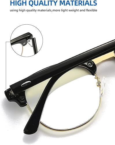 Miniatura 6 de SOAR&EAGLE Paquete de 3 lentes de bloqueo de luz azul, lentes para juegos de computadora, lentes transparentes retro sin montura UV400 (oro