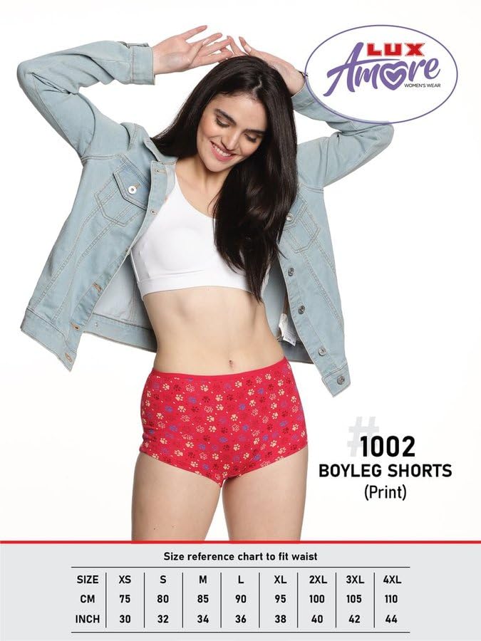 Image of Lux Amore Women's High Coverage Super Combed Cotton Elastane Stretch Mid Waist Boy Shorts with Concealed Waistband and StayFresh Treatment (Colors&Print May Vary)