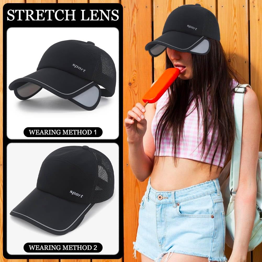 2Pcs Mesh Back Baseball Cap with Retractable Brim for Men Women UV Sun Protection Breathable Tennis Golf Visors Hats