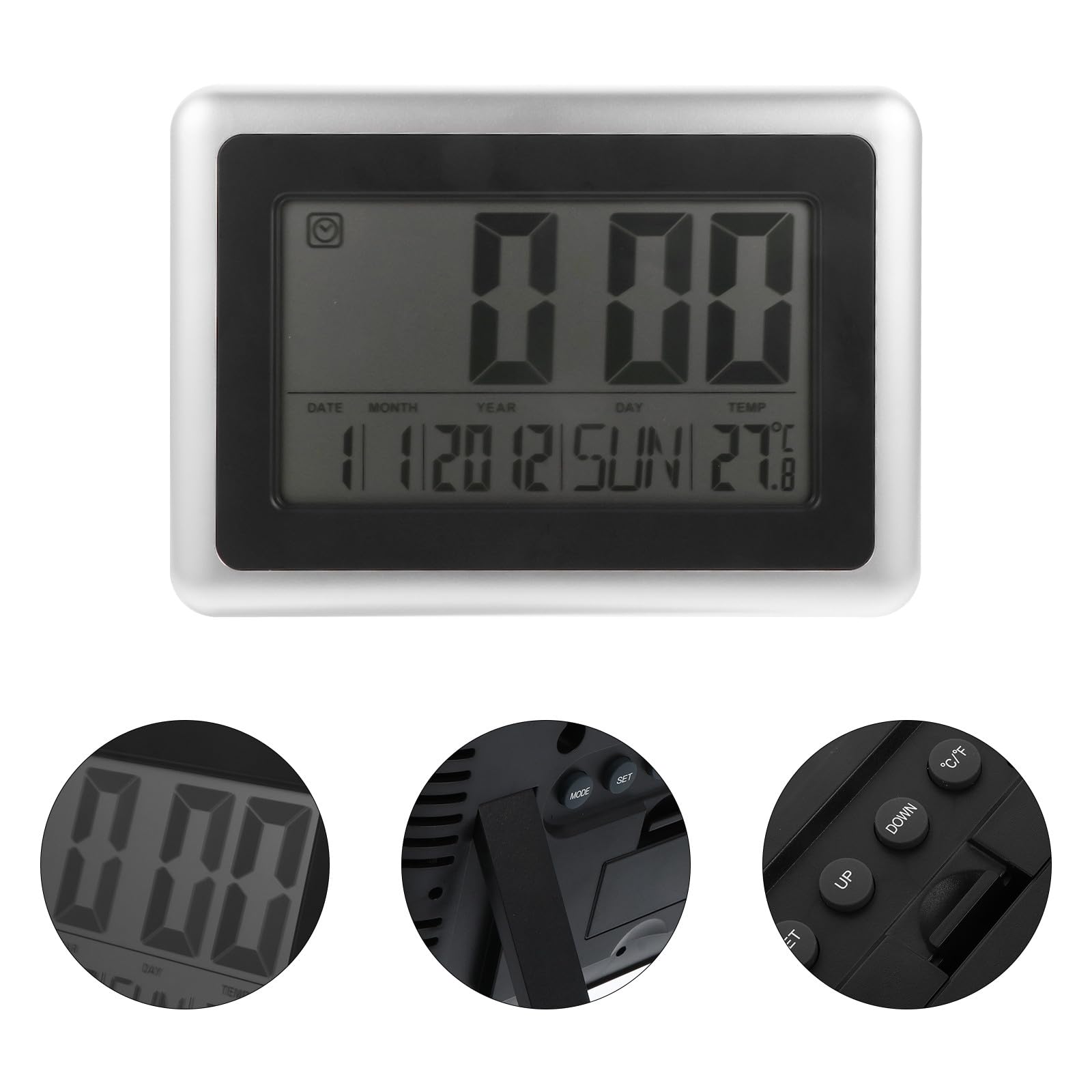 Orologio Digitale Lcd e Basso Consumo Energetico Silenzioso da Parete da Tavolo Calendario Perpetuo, Materiale Plastico per Anziani e Ufficio