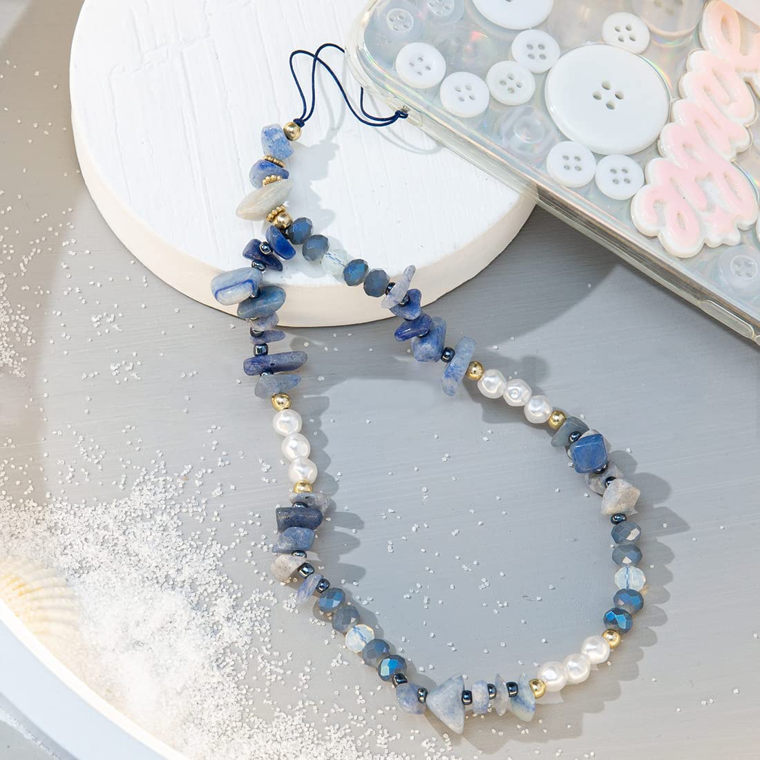 DHWEKU Chaîne De Téléphone Portable Bleu Bohème Anti-Perte - Collier De Perles Acryliques Rétro, Élégant Et Pratique