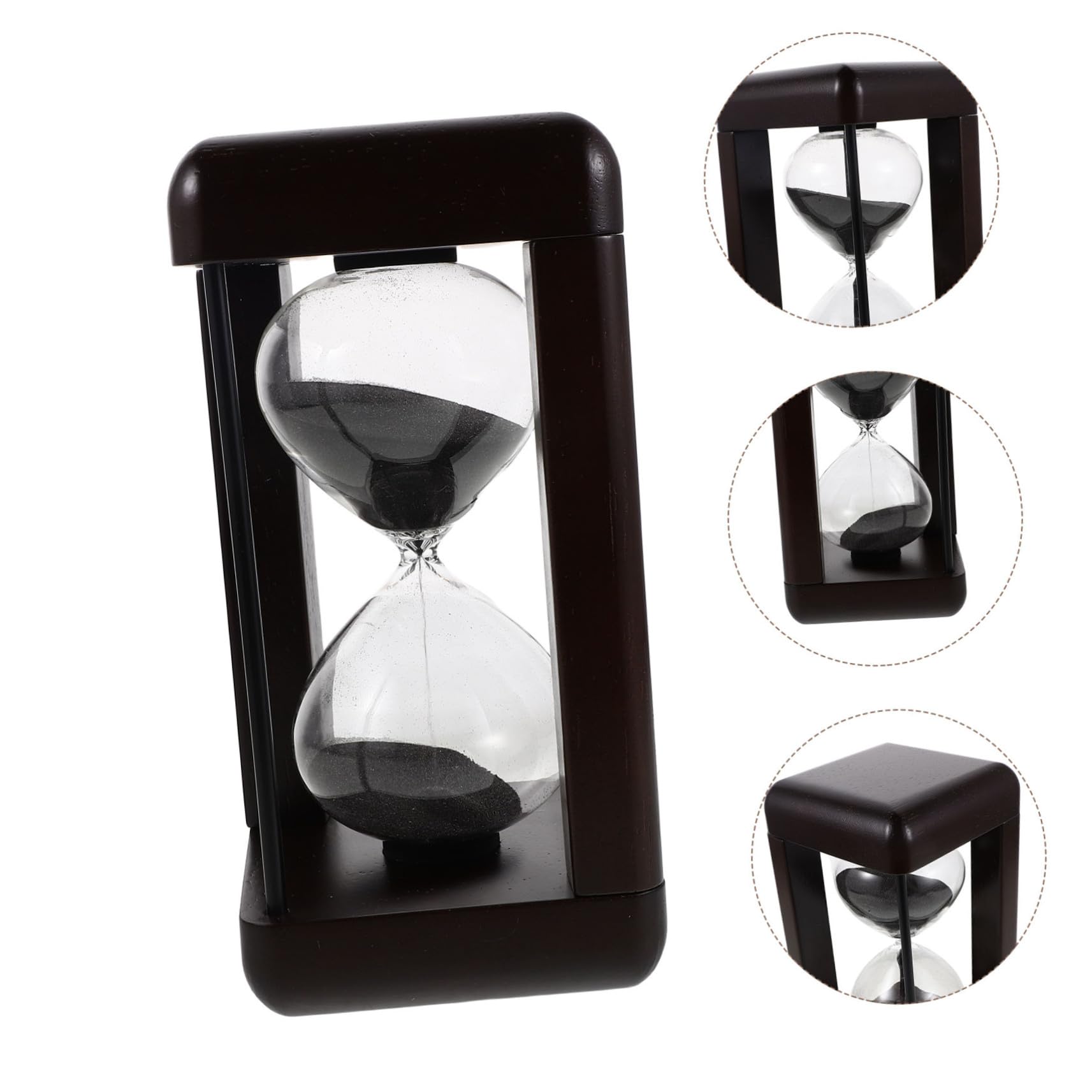 Temporizador de Reloj de Arena Negro de Vidrio y Madera