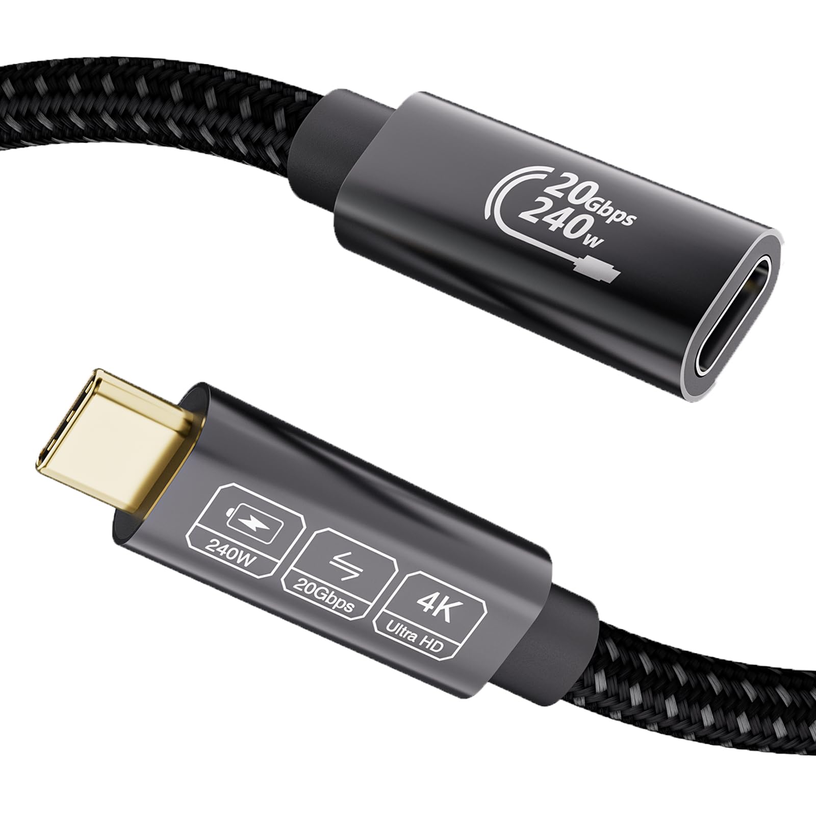 EUDOBEL 240W USB C Verlängerung 1m,USB C 3.2 Gen2 Verlängerungskabel 4K@144Hz 5K@60Hz,USB Type C Verlängerung 20Gbps Stecker auf Buchse für Thunderbolt 4, iPhone16,iPhone15,Switch,MacBook,VR,SSD