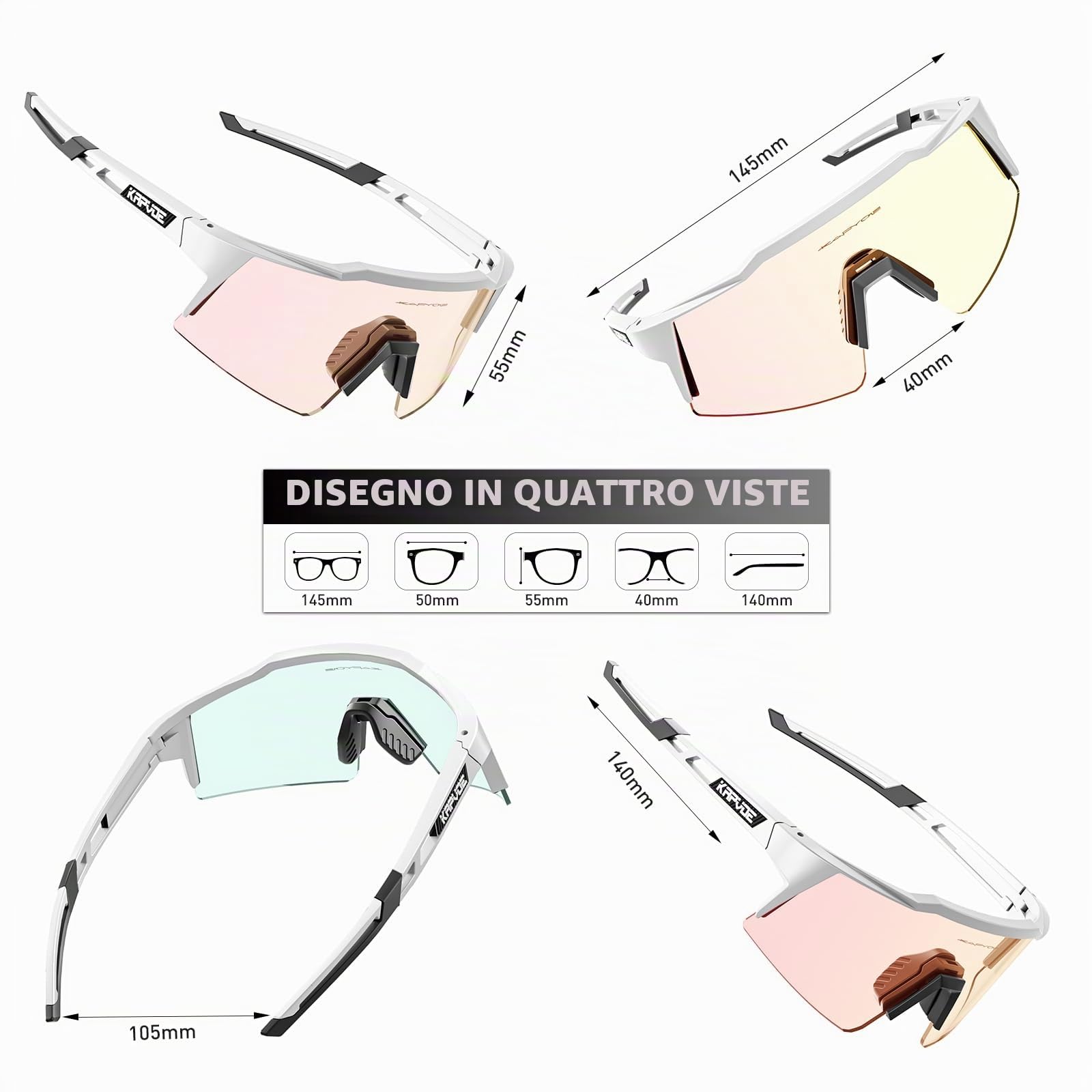 KAPVOE Occhiali da ciclismo fotocromatici UV400 uomo donna TR90 K9023 | Occhiali da ciclismo fotocromatici, UV400 Protezione, Struttura TR90 e supporto interno integrato