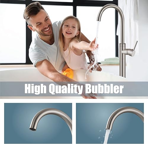 Miniatura 5 de Aolemi Grifo de bañera independiente de níquel cepillado para montaje en el piso, función de boquilla de bañera solo sin rociador de mano, grifo