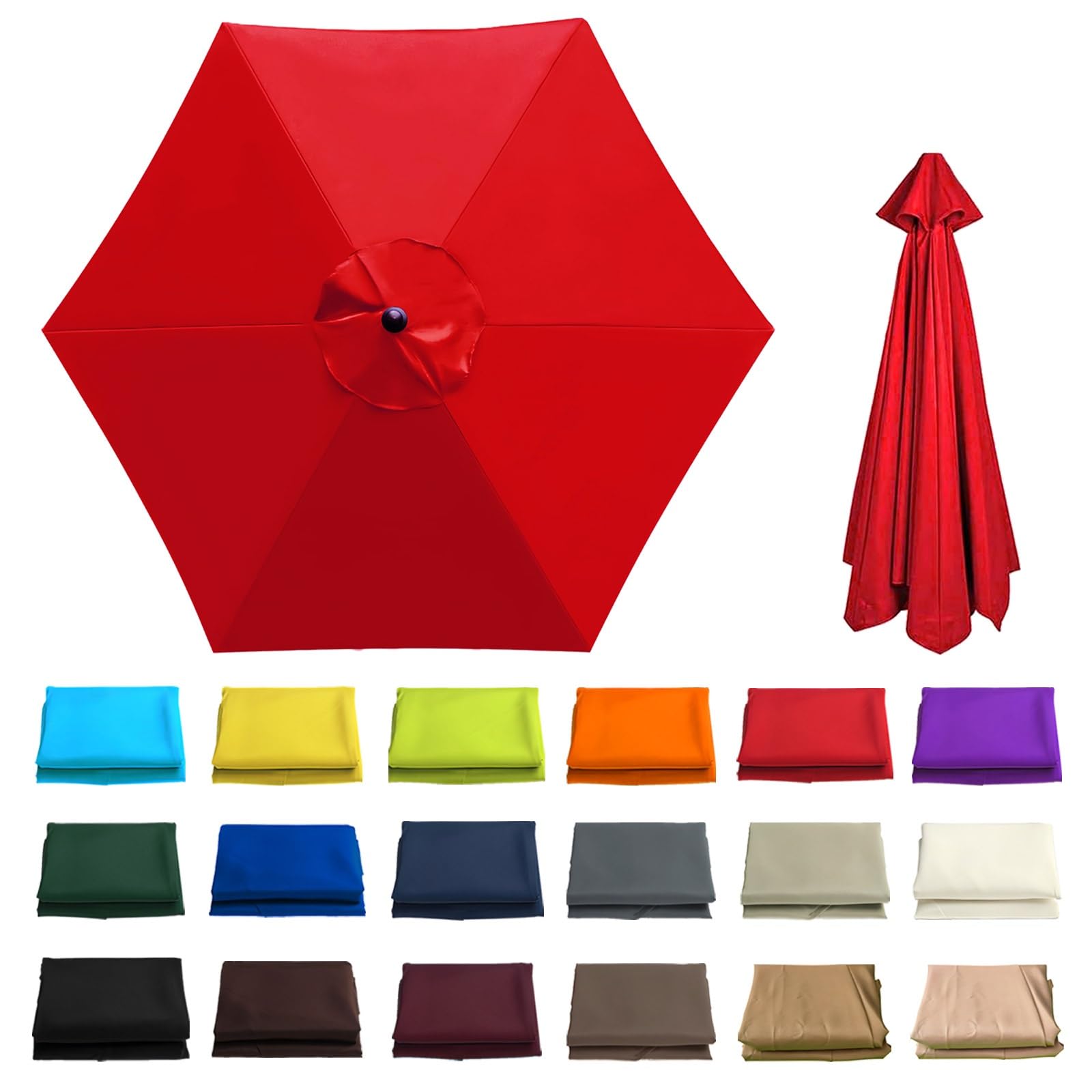 6.6/8.2/8.9/9.8Ft Outdoor Umbrella Canopy - Patio Umbrella Replacement - Replacement Canopy for 6 Ribs - Anti-ultraviolet - For Patio, Garden, Market, Pool - Not umbrella frame(Red,6 ribs: 3.0m/9.8ft)