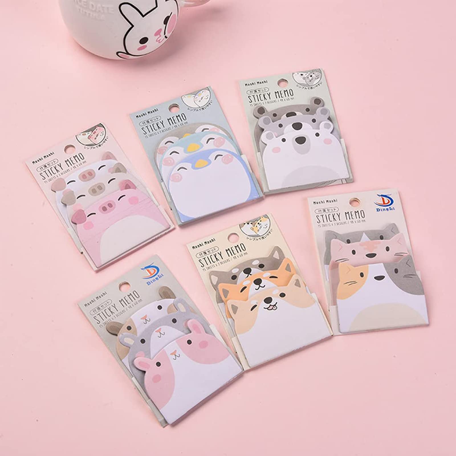Exbrith 6 Pads 270 Sheets Cute Sticky Notes Animal Sticky Notes Novelty Cute Sticky Notes Set Sheet for Brochures Memos - Image 4