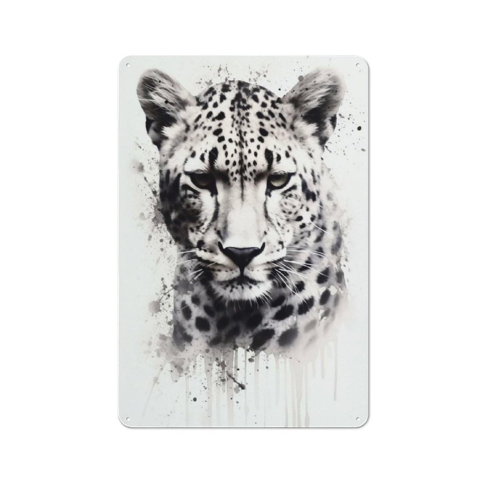 Tin Wall Plaque 30x20cm with Cheetah Beauty Watercolor for Guest Room Or Hallway, for Updating Guest Room And Hallway after Moving