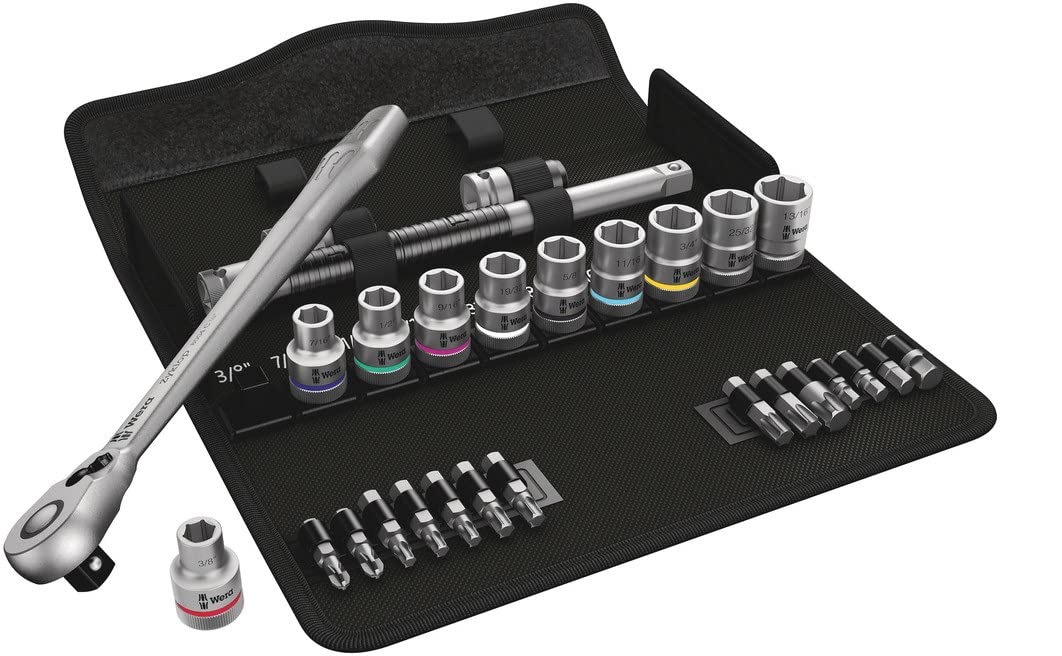 Wera 28-Piece Imperial 1/2 in Standard Socket/Bit Set with Ratchet, 6 point; Hex Bit; Phillips Bit; Torx Bit