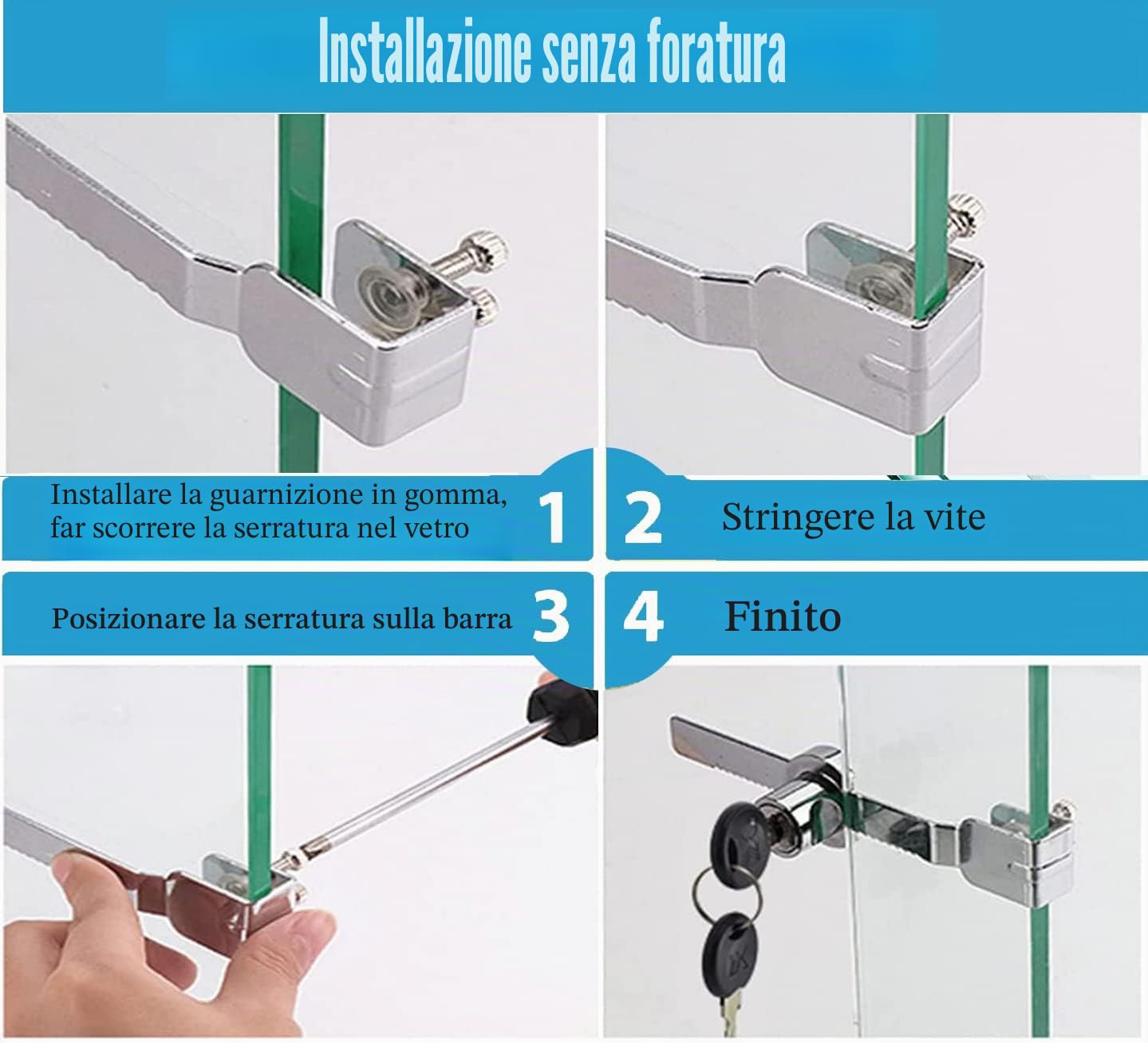 Serrature per seghe a lama scorrevole con chiave, per porte in vetro, rettili, terrari, vetrine, vetrine, armadietti, serrature per porte in vetro, 2 pezzi
