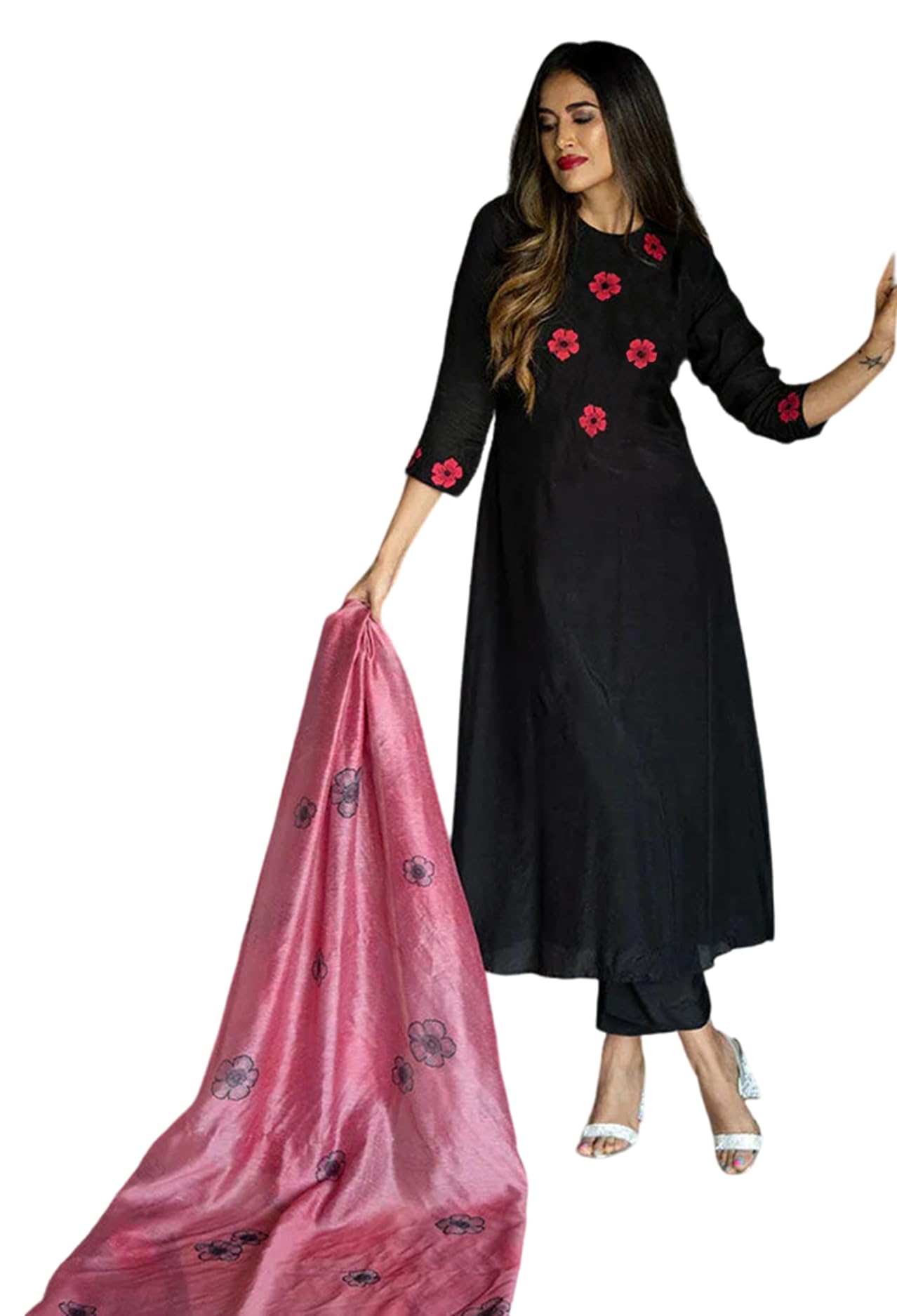 Fabnex Kurta Set For Women | Embroidered Women Kurta Set With Pant | Stylish Kurti Pant Set | Kurta Sets For Women (K-84) (In, Alpha, M, Regular, Black)