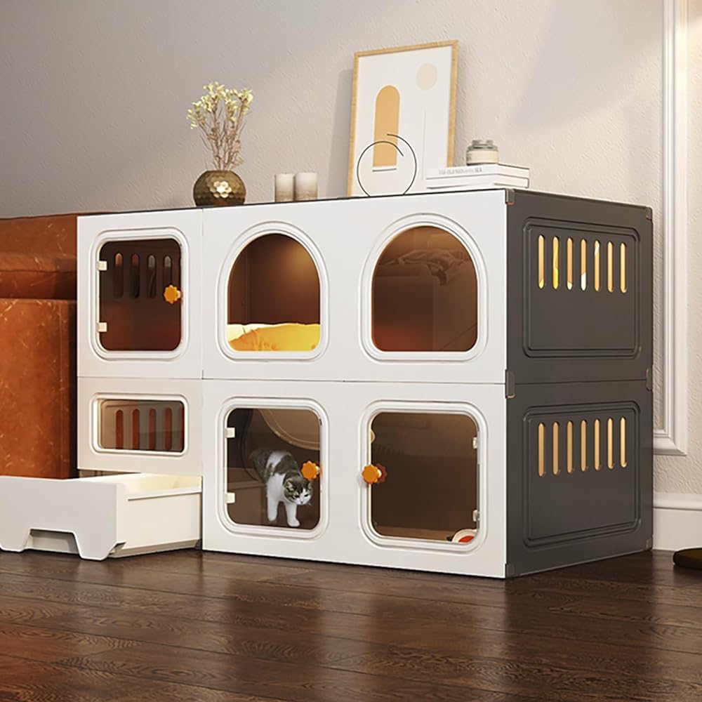 Cage d'intérieur extra large pour chat avec bac à litière coulissant