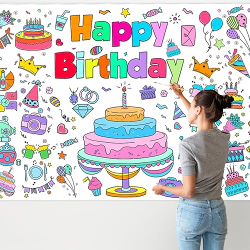 Leezead Happy Birthday Coloring Poster, 72 X 30 Inch Giant Birthday Painting Tablecloth for Classroom Art Activities Party Supplies - image 4