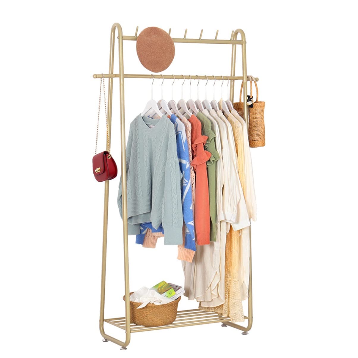 YNBSHGAA Coat Rack Clothing Rack Freestanding Industrial Garment Rack Heavy Duty Metal Clothes Rack Stand for Boutiques Bedroom/Gold/100Cm,Gold-80Cm