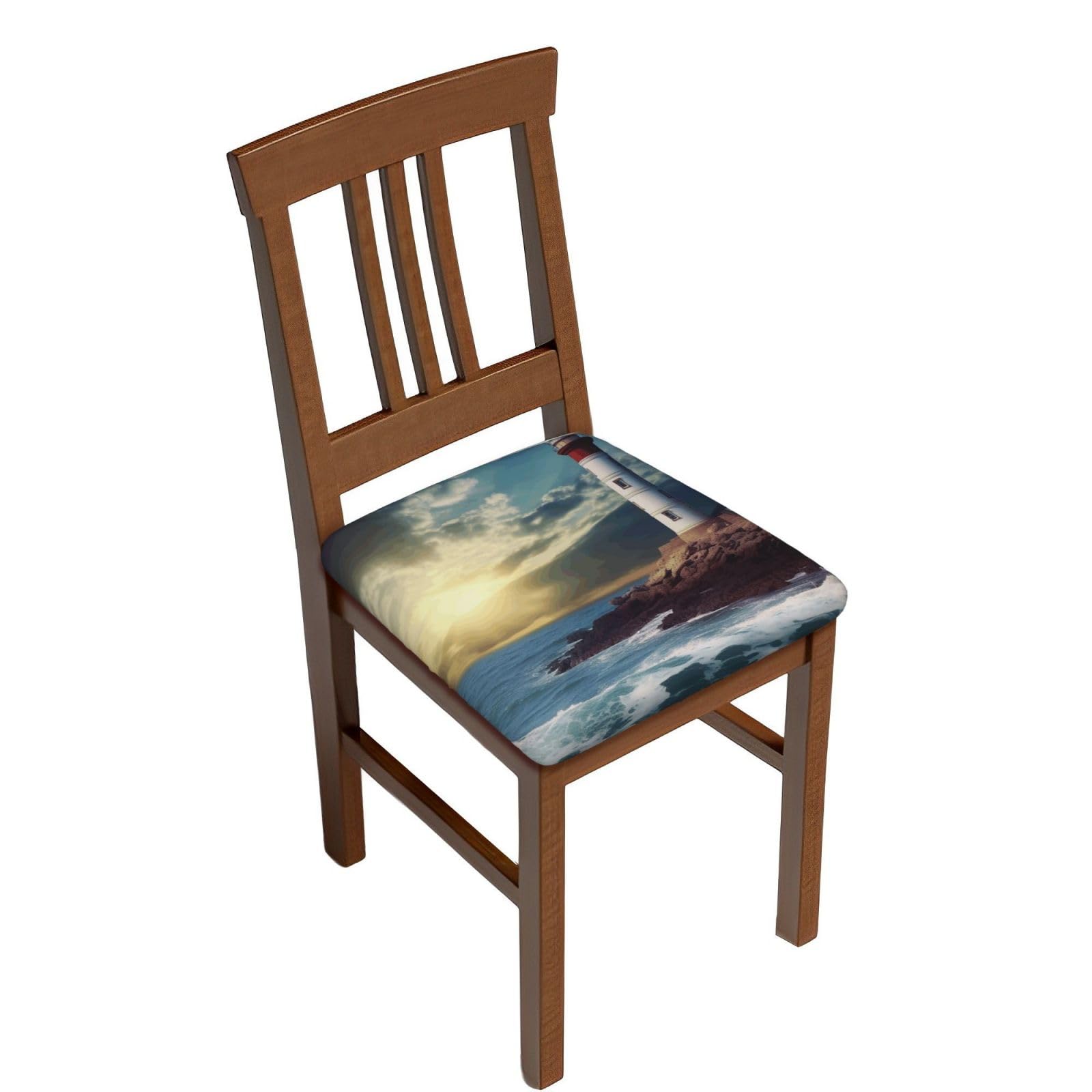 DWVTSLH Lighthouse Seaside Bar Stool Covers Square, Two Pieces High Elastic Soft Seat Cushion Cover Protector Washable Barstool Slipcovers Nonslip Replacement Square Bar Chair Covers