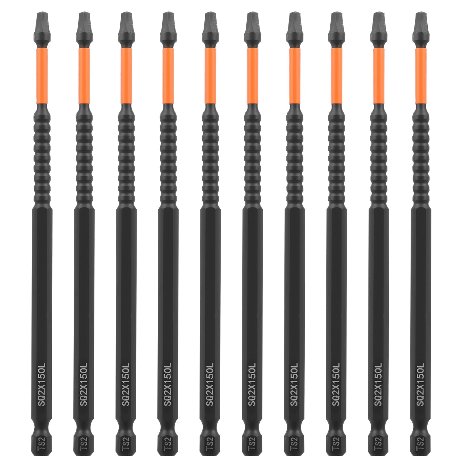 10 Pcs Square Driver Bit with 1/4inch Hex Shank and 150mm Length Alloy Steel Square Drive Bit for Pocket Hole Jig System