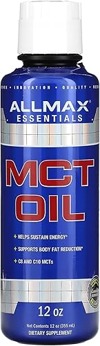 Allmax Aceite esencial MCT, 12 onzas, apoya la energía y el metabolismo, ideal para dietas Keto, vegetariano, sin gluten, 24 porciones