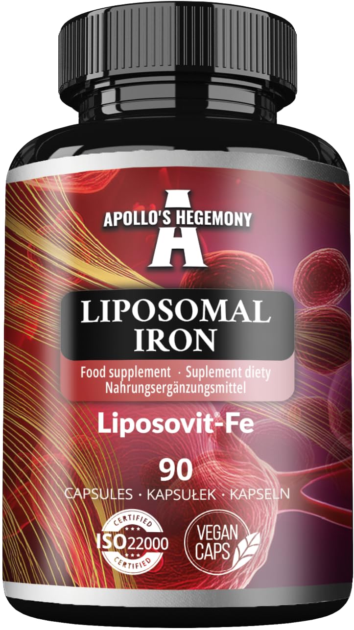 Fer liposomal 20 mg - 90 gélules végétaliennes - Fer à haute absorption avec Liposovit®-Fe - Soutien cognitif - Approvisionnement pour 3 mois - Par Apollo's Hegemony