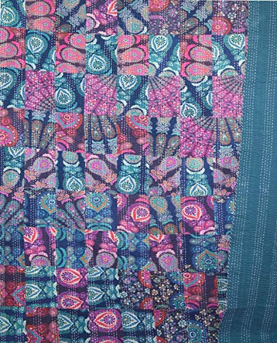 V Vedant Designs Indian Handmade Twin Patchwork Cotton Kantha Quilt Throw Blanket Bedspread Throw Gudari (Patchwork 2, Twin)