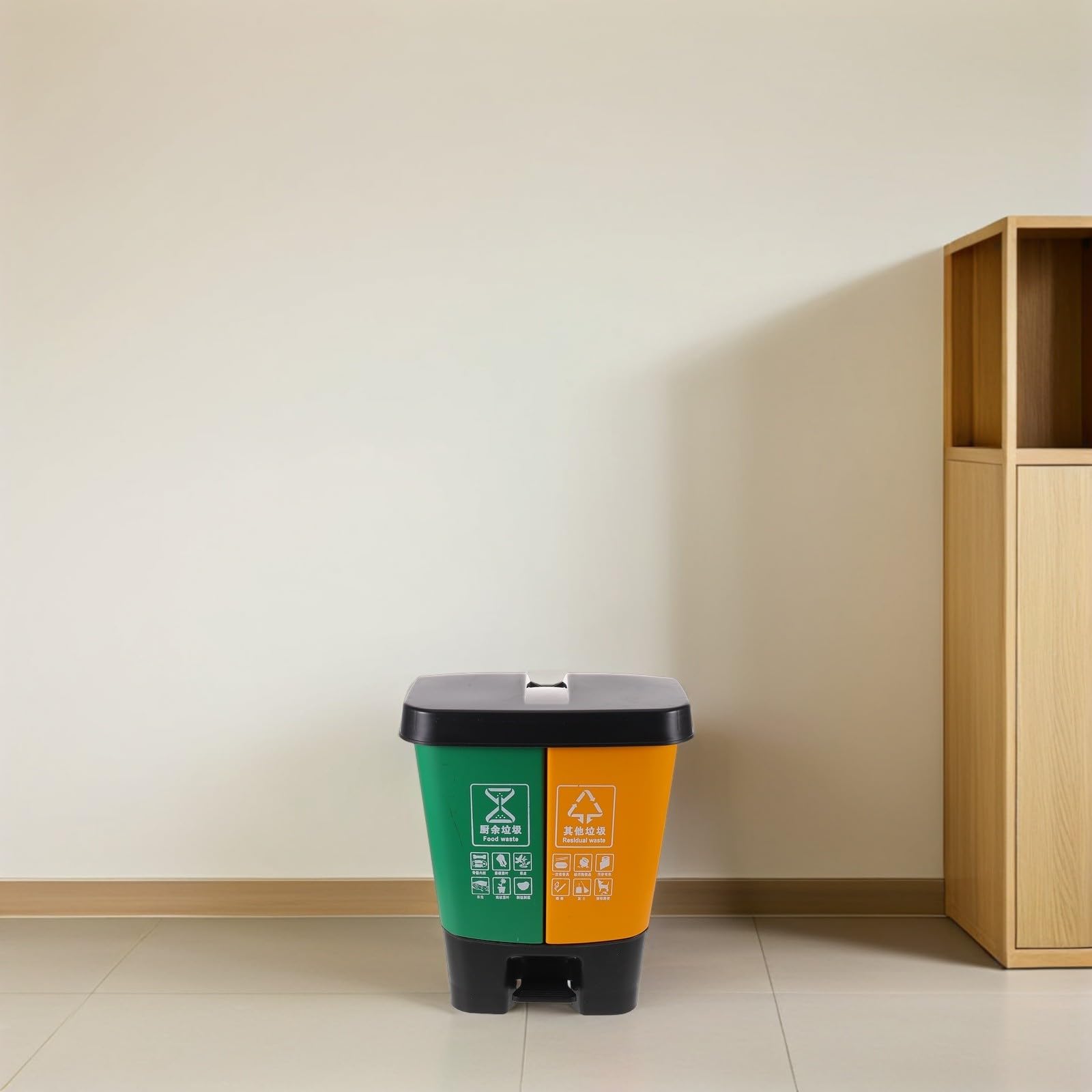 Plastique Poubelle à Double Compartiment avec Pédale 16l et Couvercle