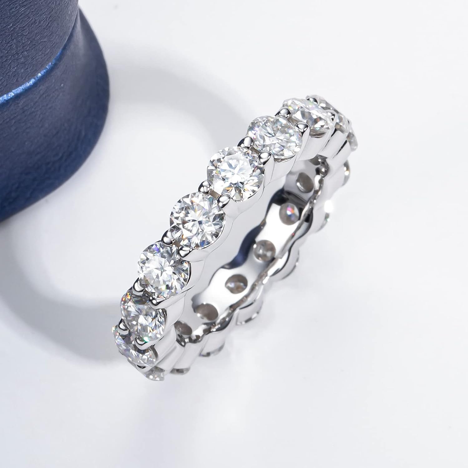 Moissanite Eternity Rings, 5cttw D Color Round Cut Moissanite 925 Sterling Silver Wedding Band Rings for Women - Image 4