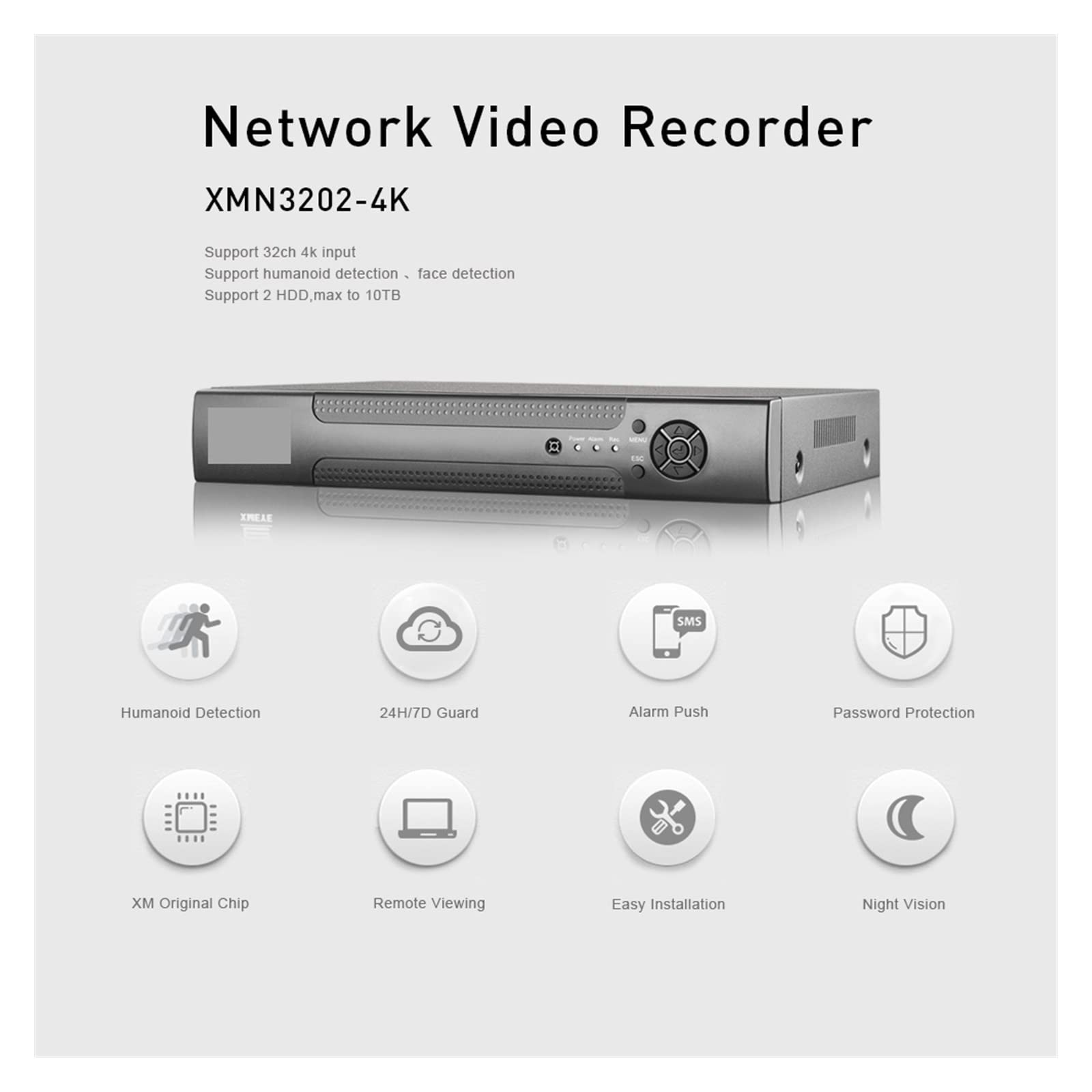 32ch 4K NVRH.265+ Videoregistratore di Rete 2 HDD Registrazione 24 Ore su 24, 7 Giorni su 7 di Registrazione di Sicurezza con Telecamera IP