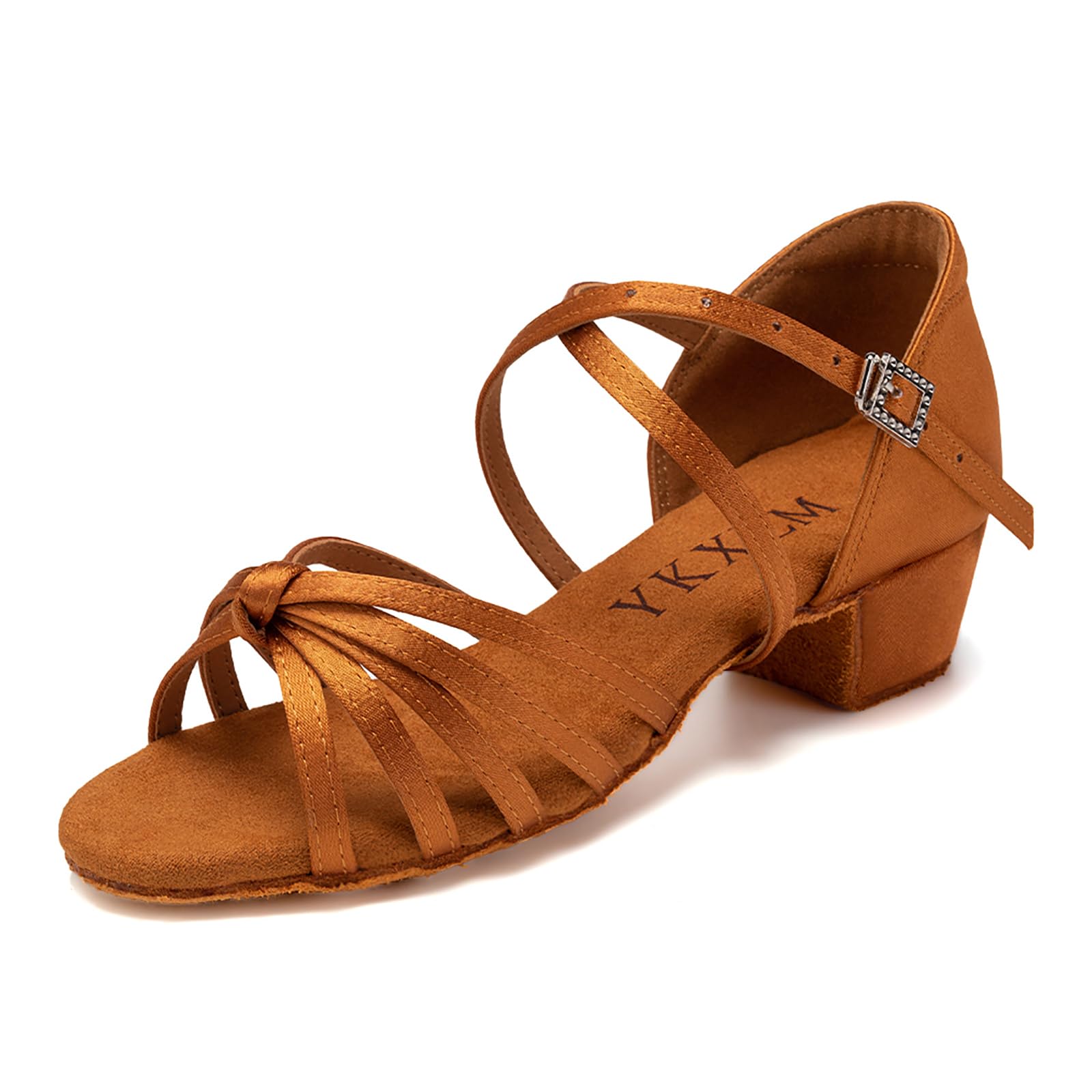 YKXLM Toddler Girls Latin Dance Shoes Kids Low Heels Tango Salsa Ballroom Practice Dance Shoes for Girls,1.3'' Heel,Brown, 3 M Big Kid