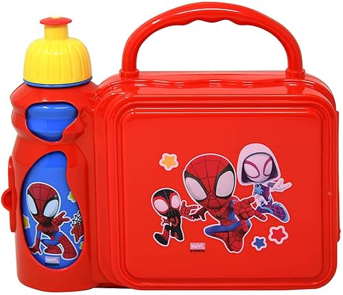 Zak Designs Spiderman - Lonchera con botella de agua, 9 pulgadas, color rojo