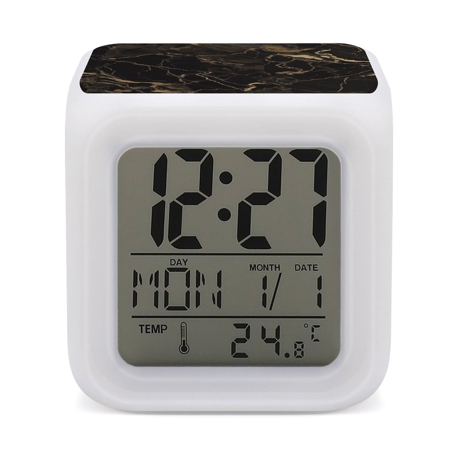 Reloj despertador de mármol con luz táctil de 7 colores y temperatura