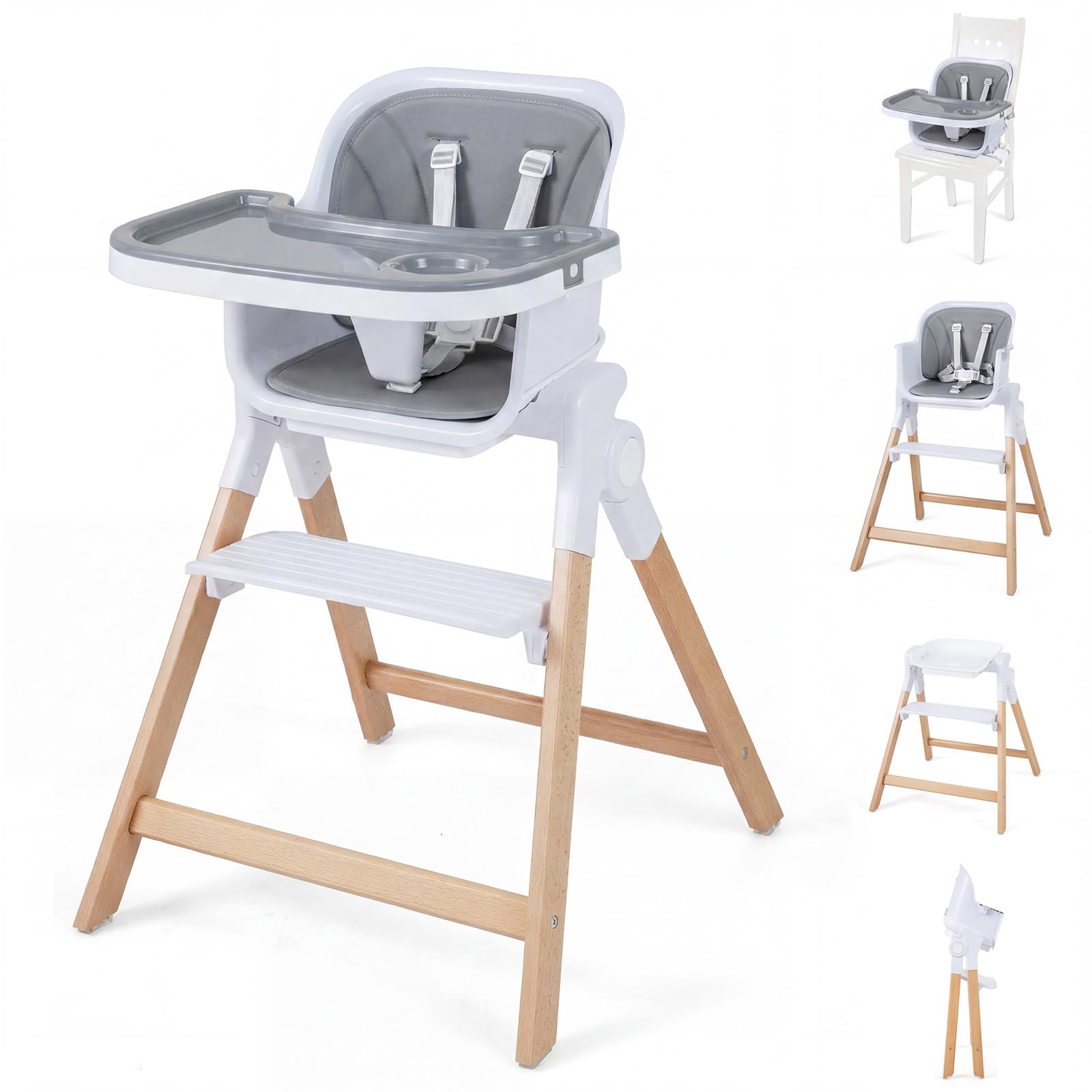 COSTWAY High Chair for Babies and Toddlers, 4-in-1 Baby Highchair (Grey)