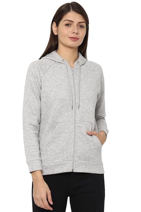 Allen Solly Women's Synthetic Hooded Neck Sweatshirt Long Seelves Regular Fit Zipper