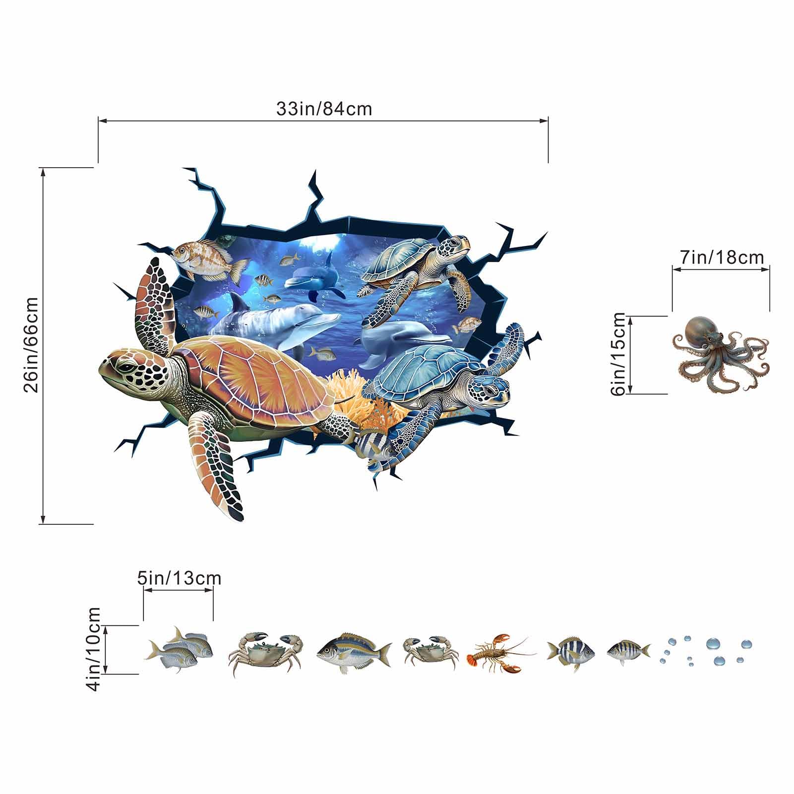 Sea Turtle Wall Stickers for Kids: Peel and Stick Under The Sea Marine Ocean Fish Wall Decals for Baby Nursery Kid Bedroom Toddler Room - Image 4