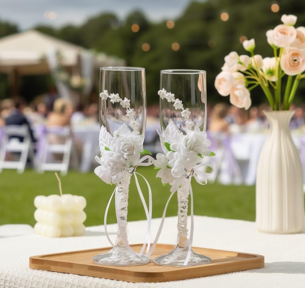 TRUE LOVE GIFT Wedding Champagne Glasses for Bride and Groom Wedding Toasting Flutes - Image 3