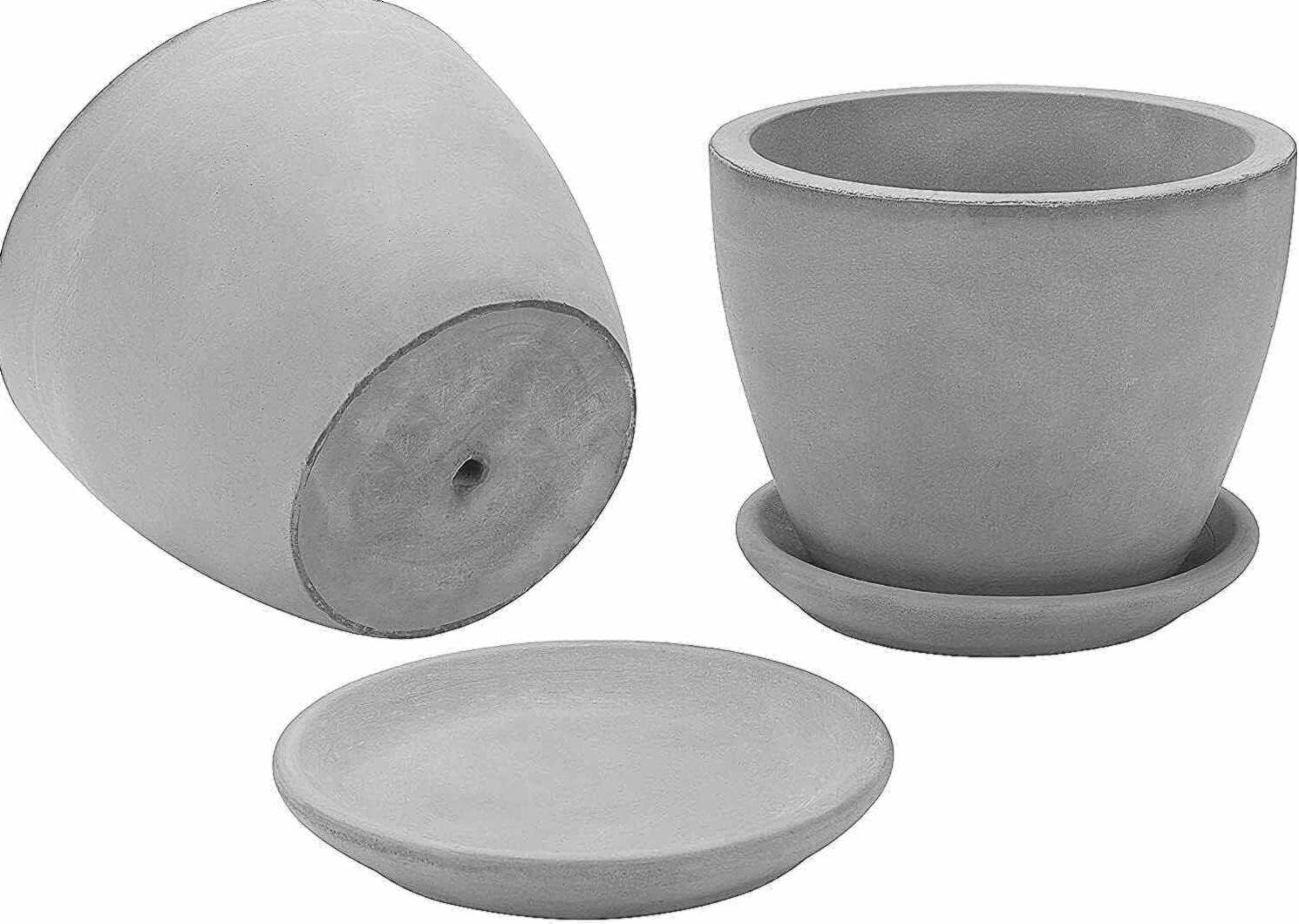 Gray Concrete Round Cactus herb Succulent Planter Pot w/ Drainage Hole, Set of 2