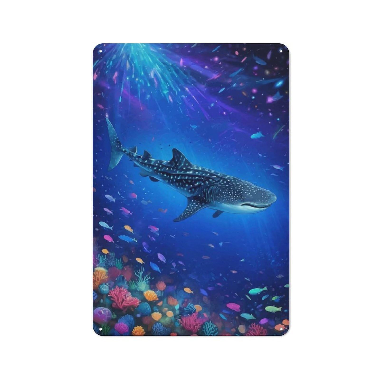 Junmoney Style-20 Whale Shark Underwater(3) Metal Wall Sign 30X20cm, Rustic Decor For Workshop Wall, For Vintage Wall Decor Fans, For Themed Room Decoration