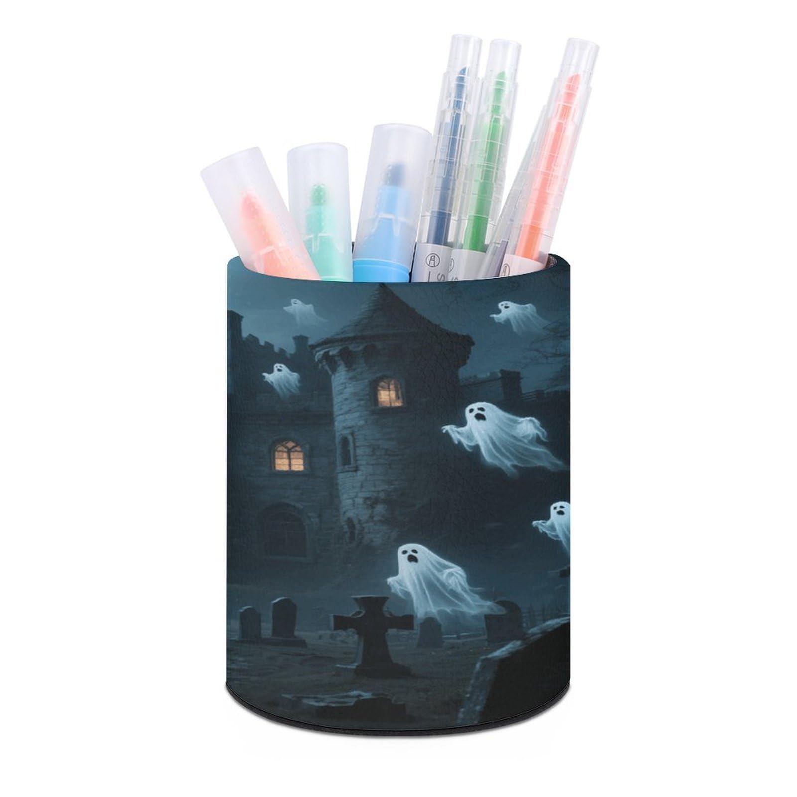 VstaDank Ghost Castle Pen Holder for Desk Makeup Brush Holders Stylish Pen Cup Cute Pencil Cup Round Pencil Holder Decor Brush Scissor Holders for Multifunctional Office Supplies