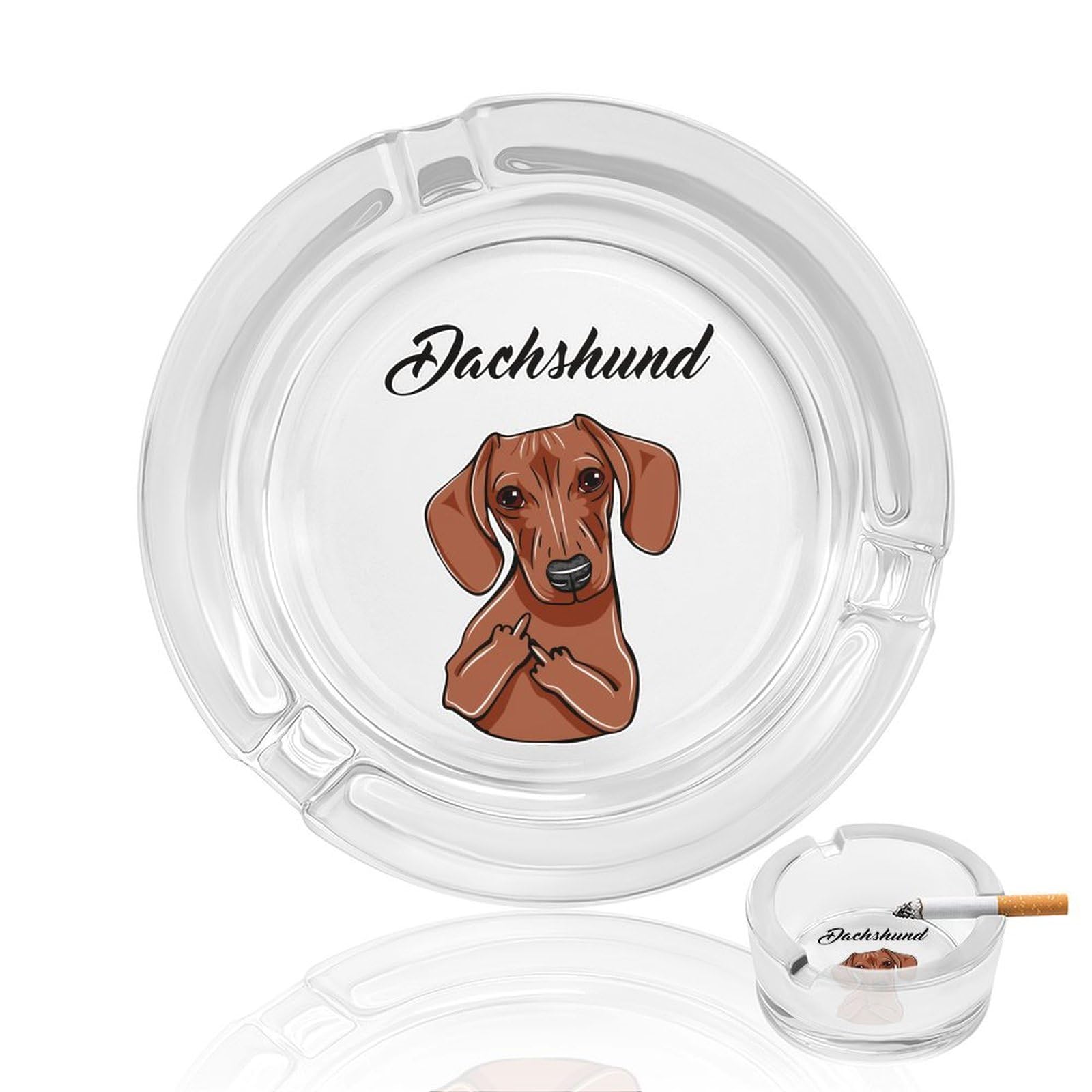 Nclqvjxzkhw Style Dachshund Middle Finger Gesture Glass Ashtray Round Ash Tray Smoking Trays For Home Garden Outdoor