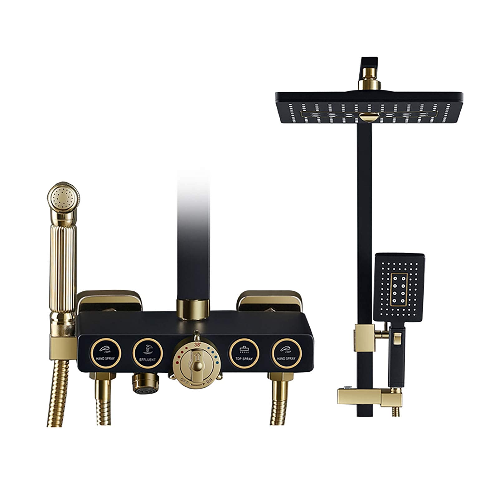 QUSYZD Black and Gold Shower Combo Set Thermostatic Bathroom Shower Faucet Set with Rainfall Shower Head, Handheld Shower, Bathtub Faucet, Bidet Spray,