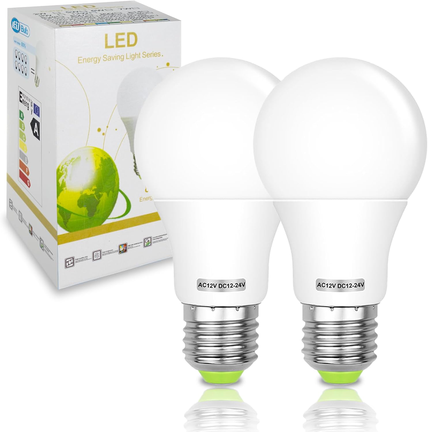E26 12V LED Bulb Warm White 2700K 60W 12V E27/E26 6W LED AC12V / DC 12V-24V Light Bulb 50W 12 Volt Bulbs for Off-Grid Solar Battery Systems, Rv, Camper, Boat, Low Voltage Lighting - 2 Pack